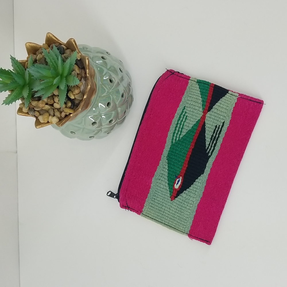 Woven Fair Trade Type Lined Zippered pouch with a Fish 7" x 5"